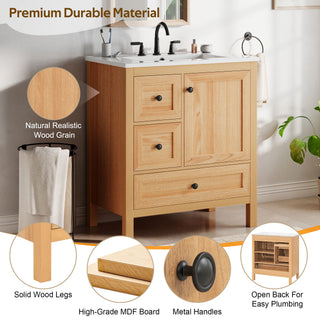 Modern Bathroom Vanity With Sink, Soft Close Drawers & Door, Storage Rack