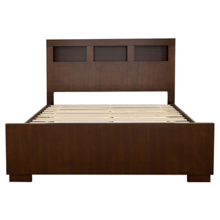 Copper - Eastern King LED Storage Bookcase Bed With Built In Shelves - Cappuccino