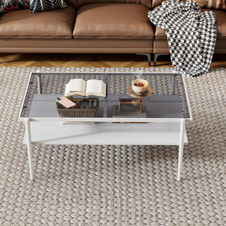 Rectangle Coffee Table With Tempered Glass Top And Legs, Modern Table For Living Room