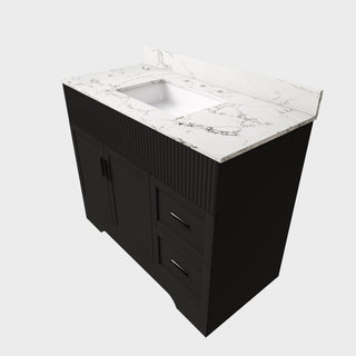 Bathroom Vanity Set, Fluted Cabinet, Soft Close Doors & Drawers, 3 Faucet Holes - Black