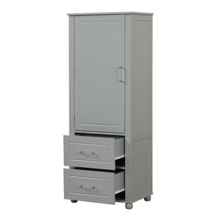 Tall Freestanding Bathroom Storage Cabinet With 2 Drawers And Adjustable Shelf