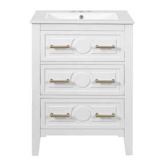 Bathroom Vanity With Sink, Free Standing Single Set, 3 Drawer Storage Cabinet