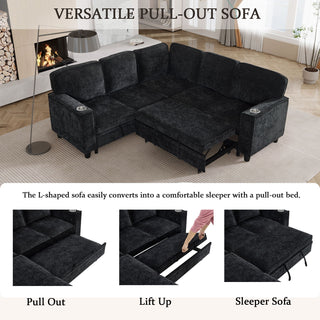 L-Shaped Sofa With Pull Out Sofa Bed With USB