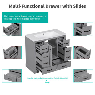Modern Bathroom Vanity With Sink, 6 Drawers, Adjustable Shelf