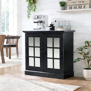 Sideboard Cabinet With Mirrored Doors, Adjustable Shelf, Metal Handles