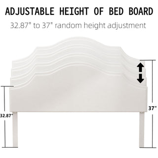 King Size, Upholstered Platform Bed Frame With Adjustable Headboard, No Box Spring Needed - White