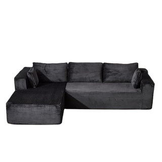 Compression Sectional Couch With Comfy Chaise, Boneless L Shape Sofa With Deep Seat
