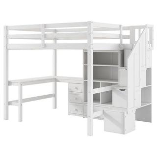Loft Bed & L Shaped Desk, Drawers, Cabinet, And Storage Staircase