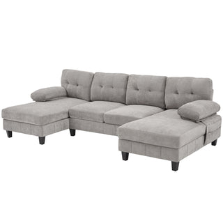 U-Shaped Sectional Sofa 103.5" Fabric Couch With Dual Chaise Lounges, Storage Pockets, Armrest Pillows