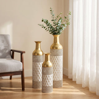 Tall Floor Vase Decorative Vase, Home Accent Decor (Set of 3) - White / Gold