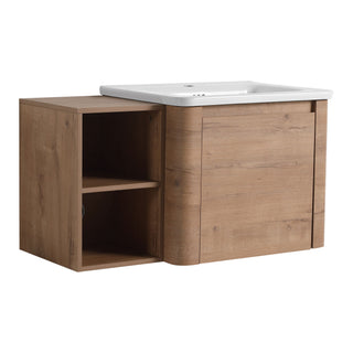 Wall Mounted Bathroom Vanity & Sink, Storage Shelves & Soft Close Door