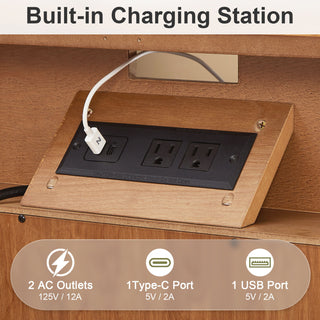 Nightstand With Charging Station, 2 Drawer Bedside Table With Shelf And USB / AC Ports