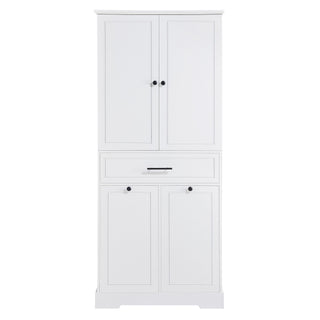 Freestanding Bathroom Storage Cabinet With Doors, Drawers, And Tilt Out Laundry Hamper - White