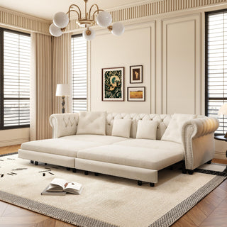 3 In 1 Convertible Sleeper Sofa Bed With Movable Ottoman