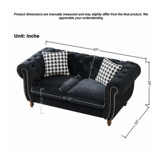 Chesterfield 3 And 2 Seater Upholstery Sofa With Roll Armrest & Nailhead Fabric Couch