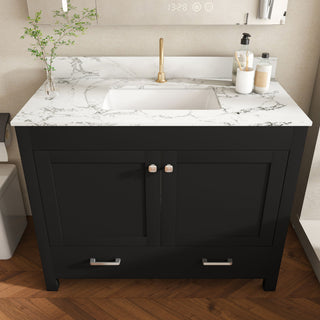 Bathroom Vanity Set, Fluted Cabinet, Soft Close Doors & Drawers, Single Faucet Hole, Sink Included - Black