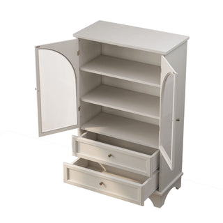 Glass Door Display Case With 2 Drawers And Adjustable Shelf