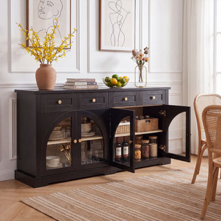 Sideboard Cabinet With 4 Drawers And 4 Arched Glass Doors