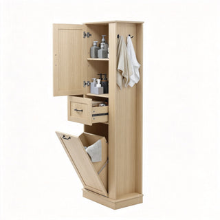 Modern Tall Storage Cabinet With Tilt-Out Compartment, Adjustable Shelves