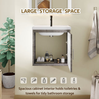 Floating Bathroom Vanity Combo, Wall Mounted Cabinet With Sink & Soft Close Doors For Small Bathrooms