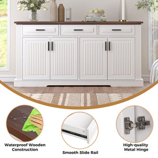 Fluted Sideboard Buffet Cabinet With 4 Doors And 3 Drawers