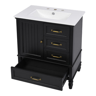 30" Bathroom Vanity With Sink, 3 Drawers, Adjustable Feet