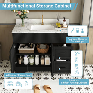 Bathroom Vanity Set, Fluted Cabinet, Soft Close Doors & Drawers, 3 Faucet Holes - Black