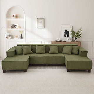 U-Shaped Sectional Sofa With RGB LED Light Strip And 6 Pillows