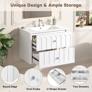 Floating Bathroom Vanity With Oval Knobs & Round Edge, Soft Close Drawer Slides