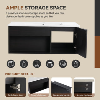 Wall Mounted Floating Bathroom Vanity With Open Shelf & Soft Close Door