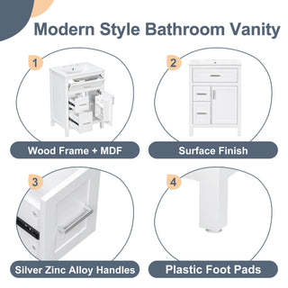 Modern Bathroom Vanity With Sink, Flip Drawer & 2 Drawers, Soft Close Hinges, Adjustable Shelf