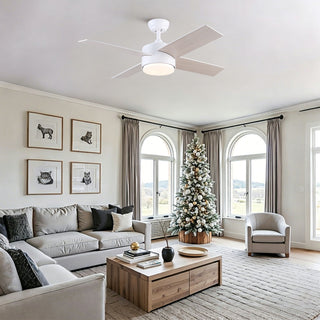 Ceiling Fan With Remote Control, Reversible DC Motor, 6 Speeds, 3 Dimmable LED, Quiet Timer For Indoor - White