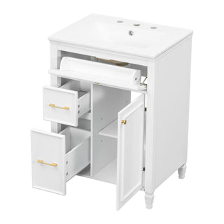 Freestanding Bathroom Vanity With Sink, Soft Close Door, Tip Out Drawer