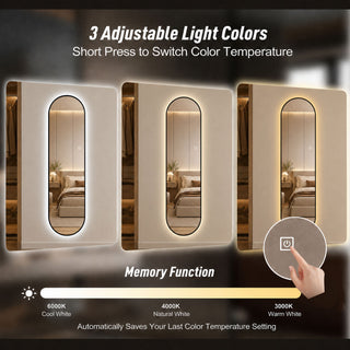 Capsule Shaped Dimmable LED Full Length Wall Mirror With Frame - Silver