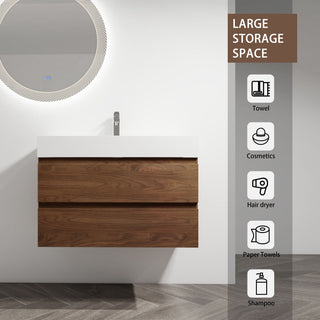Wall Mounted Bathroom Vanity And Sink, 2 Soft Close Drawers
