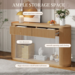 Oval Fluted Console Table With 2 Drawers And Bottom Shelf