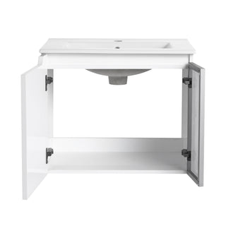 Wall Mounted Bathroom Vanity With Sink, Cabinet & Half Door