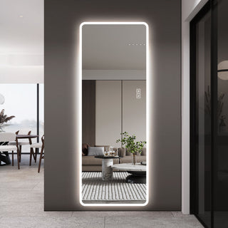 LED Full Length Mirror With Lights, Wall Mounted Full Body Mirror, Dimmable 3 Color Lighting, Anti Fog, Shatter Proof, Memory Function - Clear