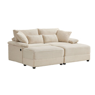 Double Chaise Lounge Set With Reversible Storage Ottomans, USB Port