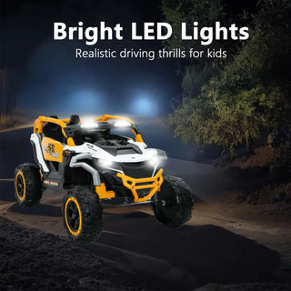 Ride On Models 12V Kids Electric Truck With Remote Control, Front & Rear Suspension, 2 Seater UTV, Flashlights, Music Player - Yellow / White