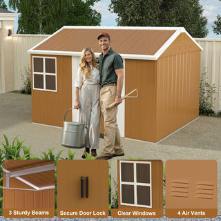 Heavy Duty Metal Storage Shed With Windows And Lockable Door, Weatherproof Outdoor Garden Shed