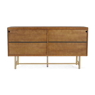 Modern Scandinavian 4 Door Sideboard Storage Cabinet With Adjustable Shelves - Brown / Gold