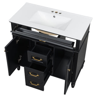 Bathroom Vanity With Sink, Flip-Out Top Drawer, Soft Close Doors, 2 Storage Drawers