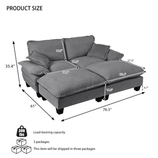 Modular Sectional Sofa With Movable Ottoman & Pillows