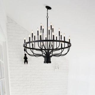 24 Light Chandelier Industrial Iron Candle Chandelier Modern Suspended Farmhouse Chandeliers Pendant Light Fixtures For Dining Room Bedroom Living Room Kitchen Island Foyer E12 Bulb (No Include) - Black