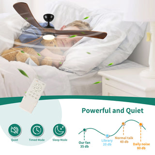 Solid Wood Ceiling Fan With Lights And Remote Control Indoor Outdoor Ceiling Fan 3 Wooden Blades Modern Ceiling Fan For Porch Living Room Bedroom