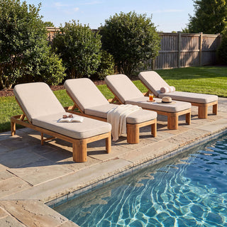 Outdoor Chaise Lounge With Cushion, 5 Position Adjustable Backrest