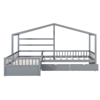 L Shape Platform Bed With 3 Storage Drawers