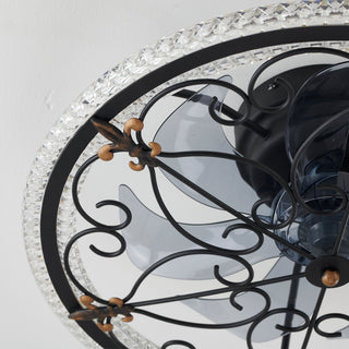 Caged Ceiling Fan With Remote Controlled LED Light - Matte Black