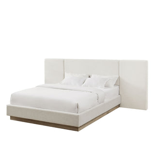 Muse - Queen Upholstered Platform Bed Frame - Ivory / Light Gray / Camel Oak